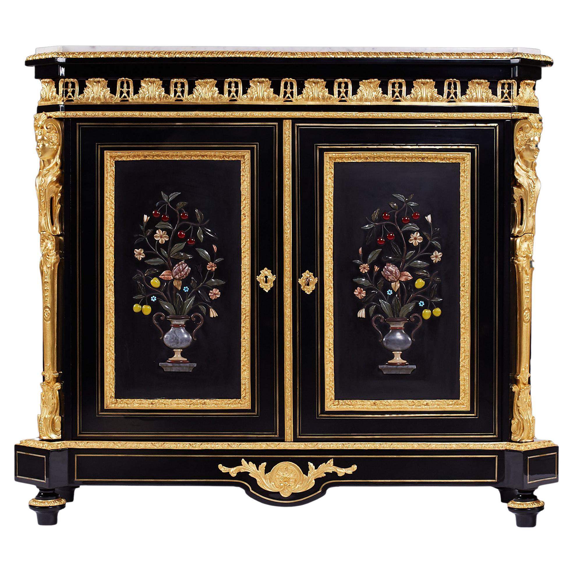 Napoleon III Style Ebony Ormolu Cabinet. For Sale