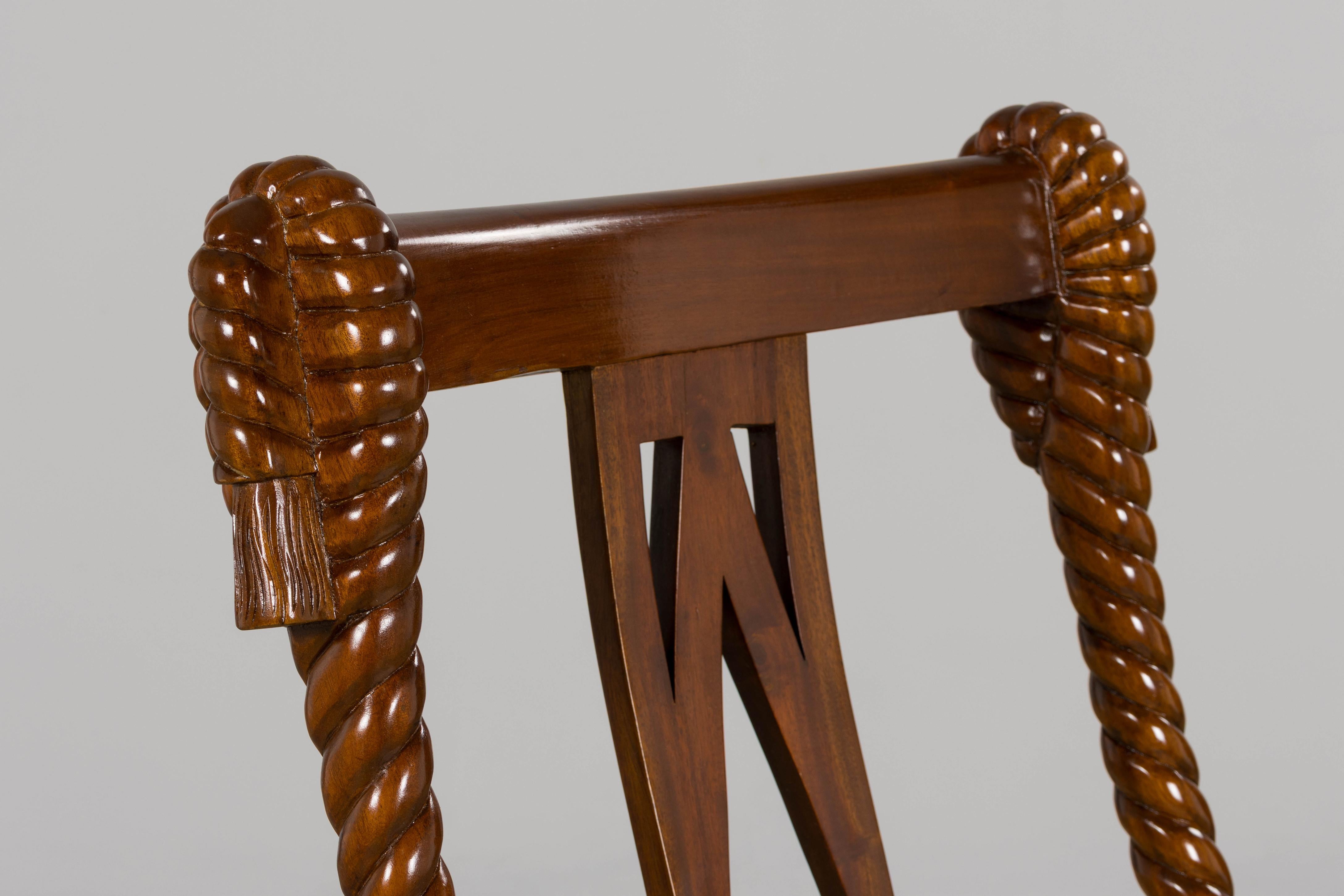 Sillas de comedor tipo góndola de caoba imitación cuerda estilo Napoleón III - Set de 12 en venta 1