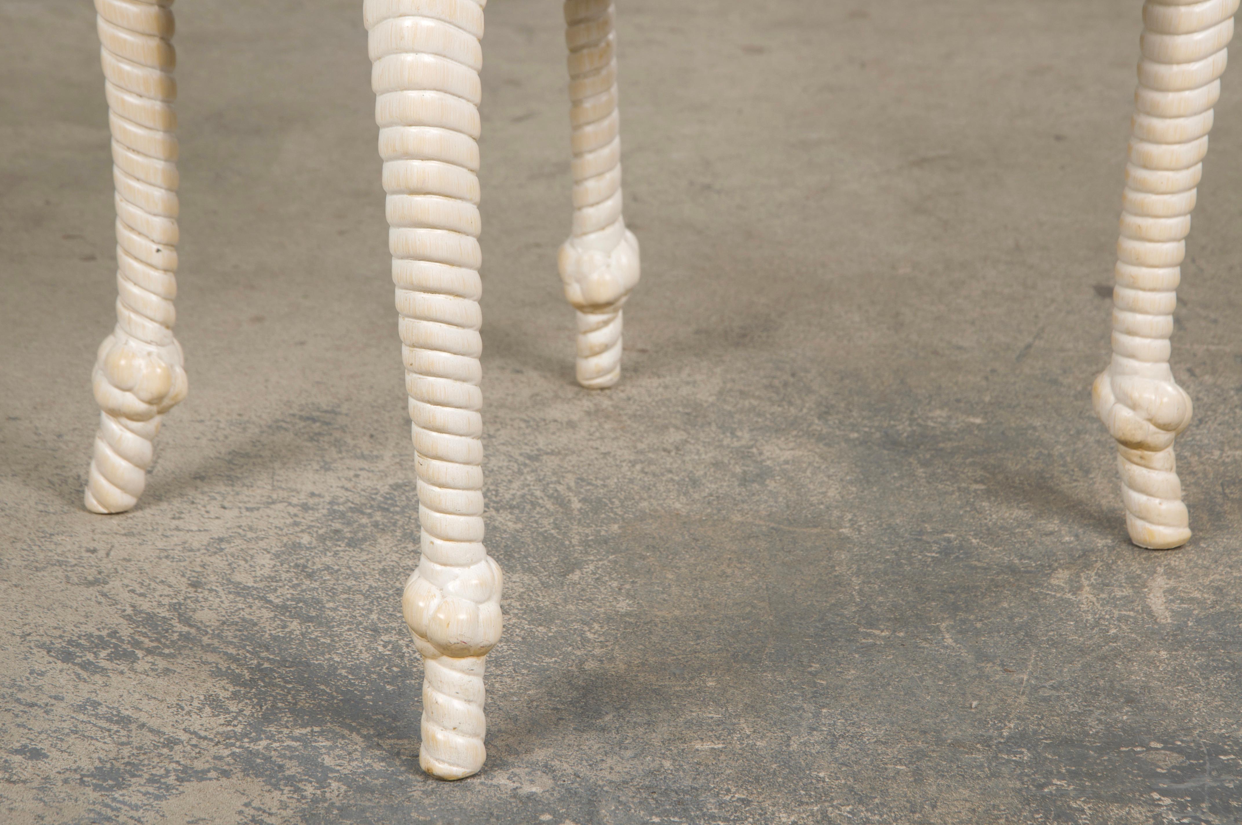 Napoleon III Style Faux Rope Painted Side Chairs in Cream Fabric - A Pair en vente 2
