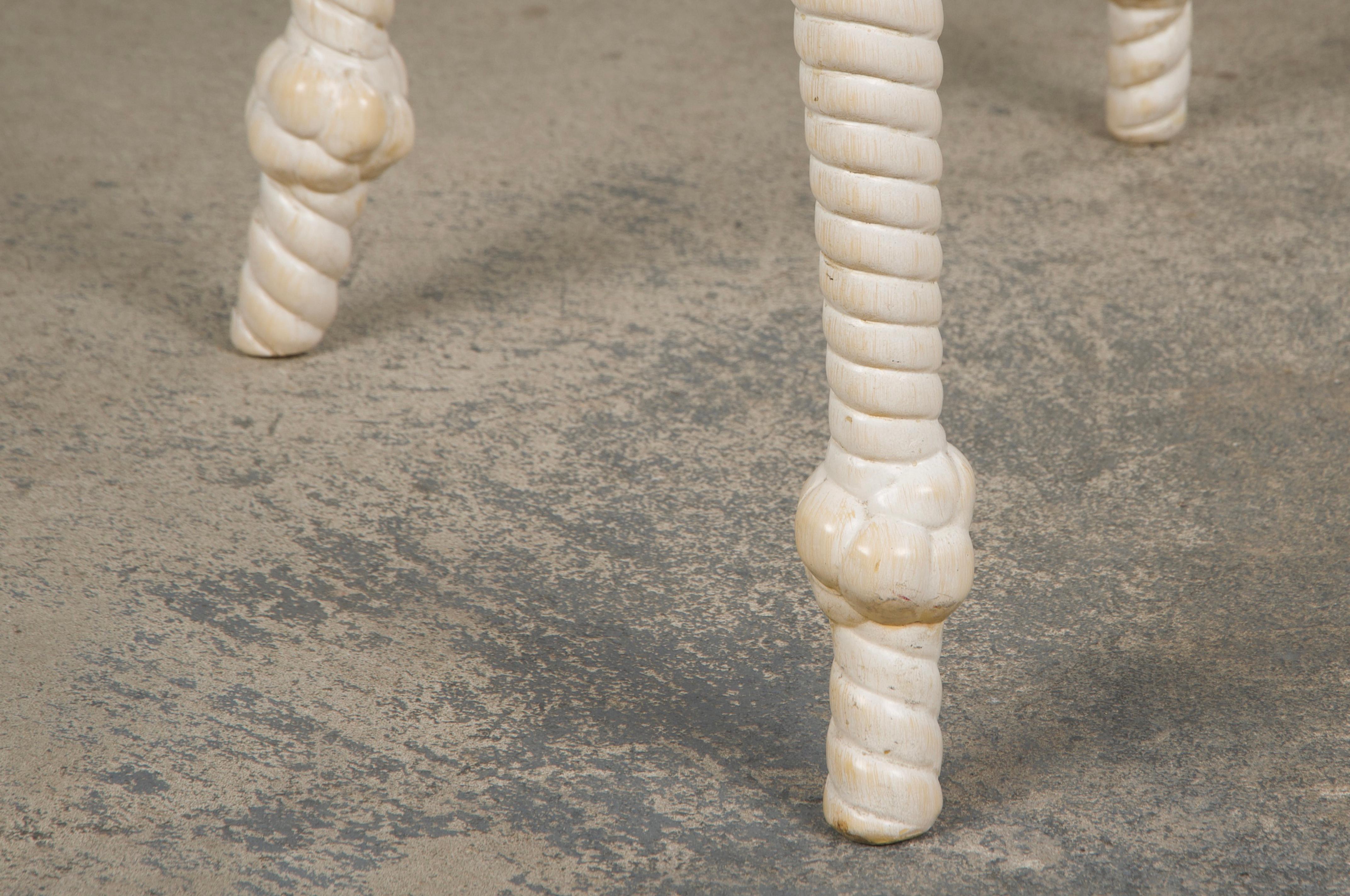 Napoleon III Style Faux Rope Painted Side Chairs in Cream Fabric - A Pair en vente 7