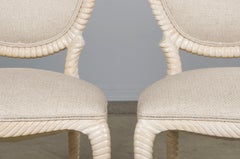 Napoleon III Style Faux Rope Painted Side Chairs in Cream Fabric - A Pair