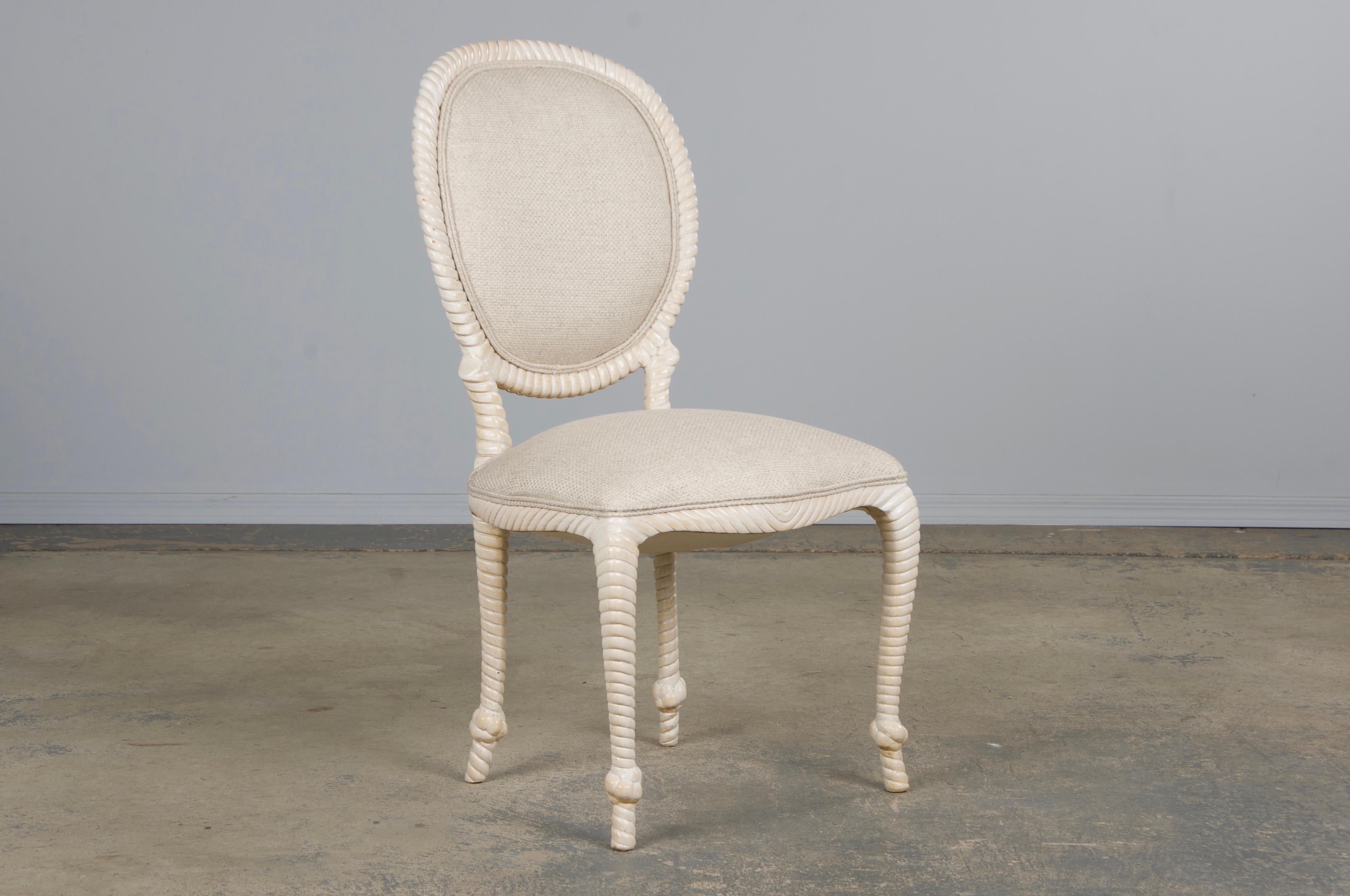 Napoleon III Style Faux Rope Painted Side Chairs in Cream Fabric - A Pair Bon état - En vente à Astoria, NY
