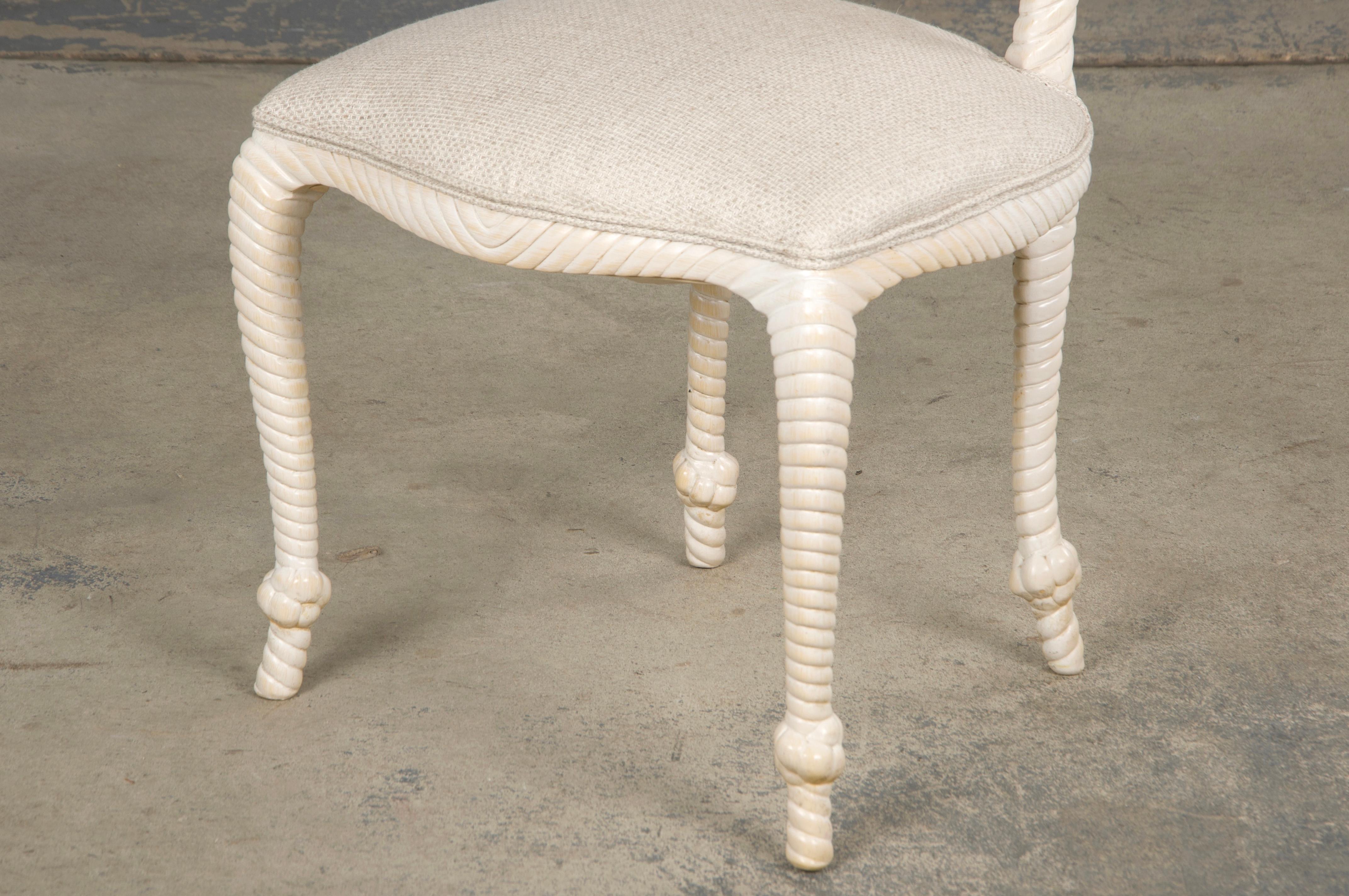 Napoleon III Style Faux Rope Painted Side Chairs in Cream Fabric - A Pair en vente 1