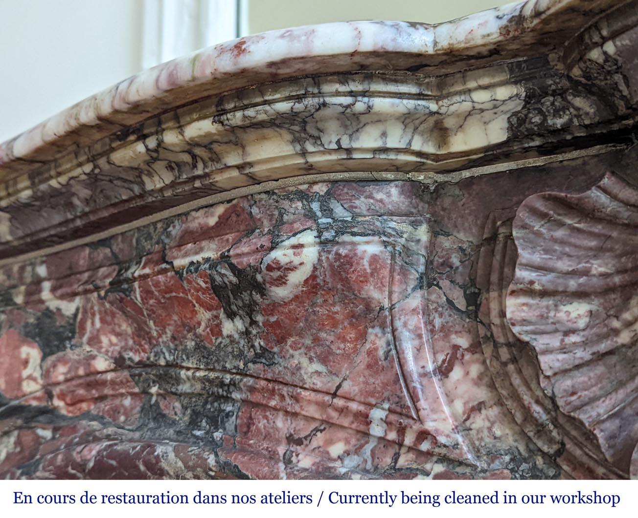 Carved Napoleon III style Fleur de Pêcher marble mantel For Sale