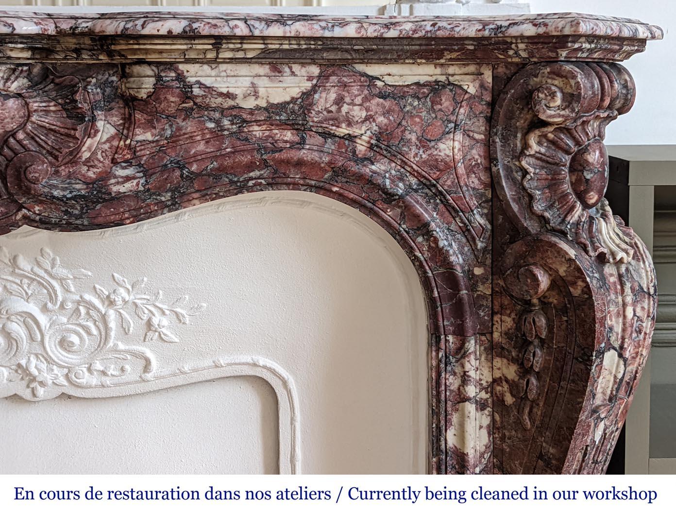19th Century Napoleon III style Fleur de Pêcher marble mantel For Sale