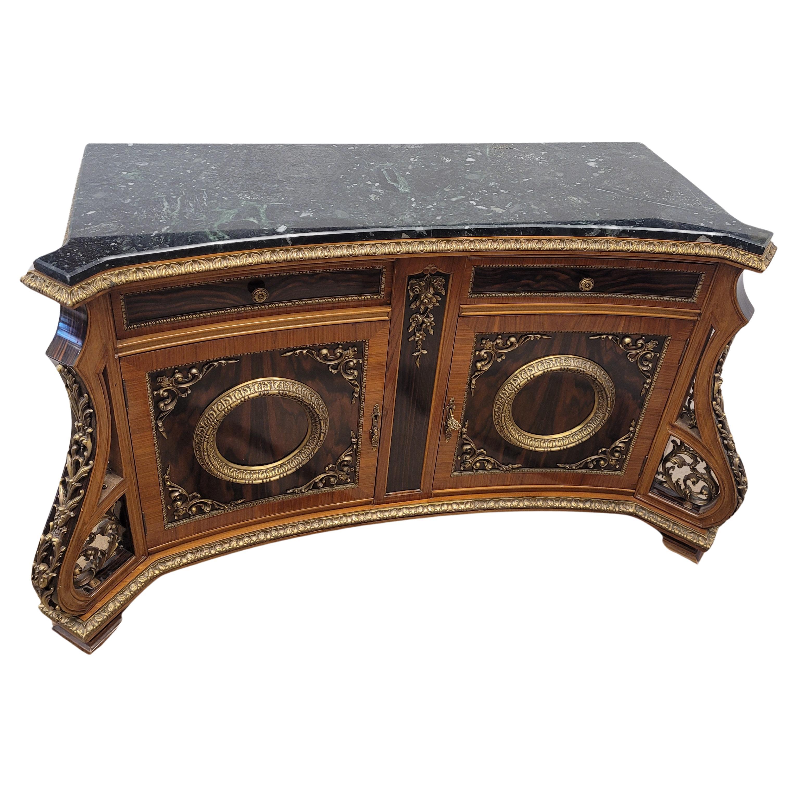 Napoleon III Style French Buffet Chest of drawers wood bronze black marble For Sale