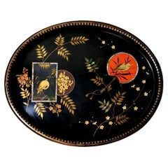 Retro Napoleon III Style French "Chinoserie" Hand-Painted Metal Tray