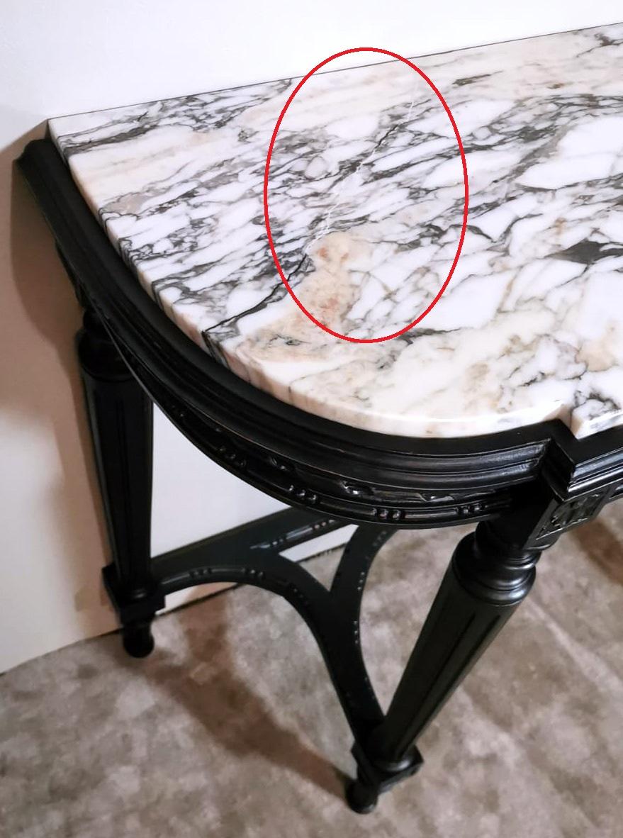 Napoleon III Style French Console Table Black Wood And Carrara Arabesque Marble For Sale 5