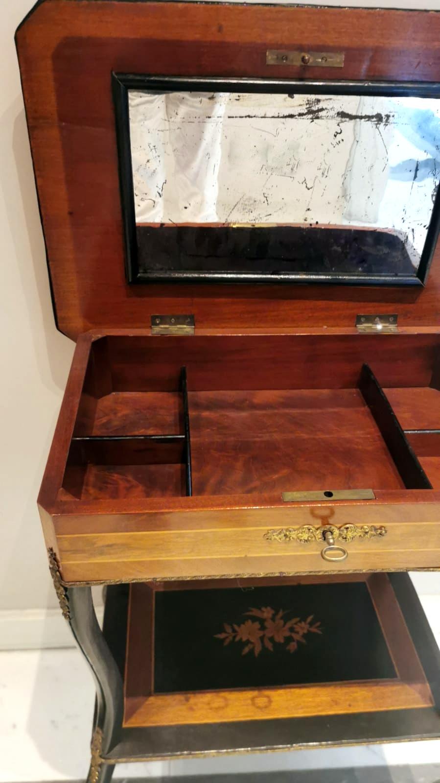 19th Century Napoleon III Style French Dressing Table With Mirror And Faux Drawer For Sale