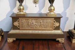 Napoleon III French Gilt Bronze & Patinated Three-Piece Clock Garniture