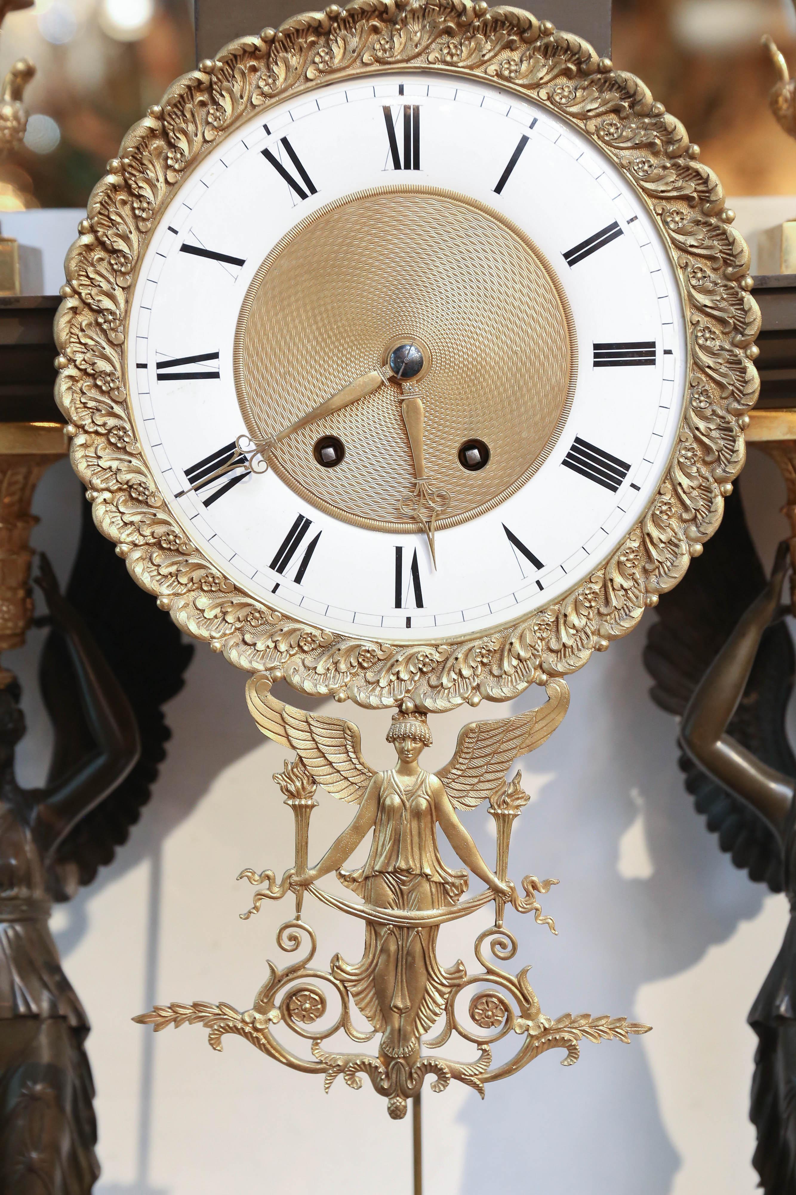 19th Century Napoleon III Style French Gilt Bronze & Patinated Three-Piece Clock Garniture For Sale