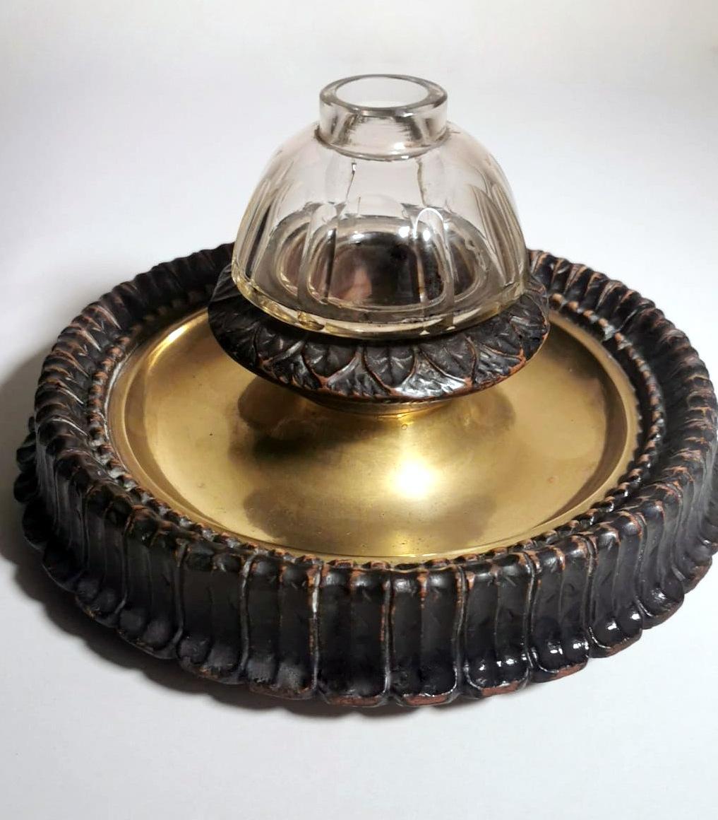 Napoleon III Style French Inkwell Made of Wood, Brass and Crystal For Sale 6