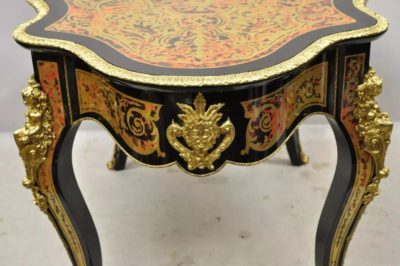 Table centrale de style Napoléon III en bronze incrusté de laiton Boulle Turtle Top en vente 4