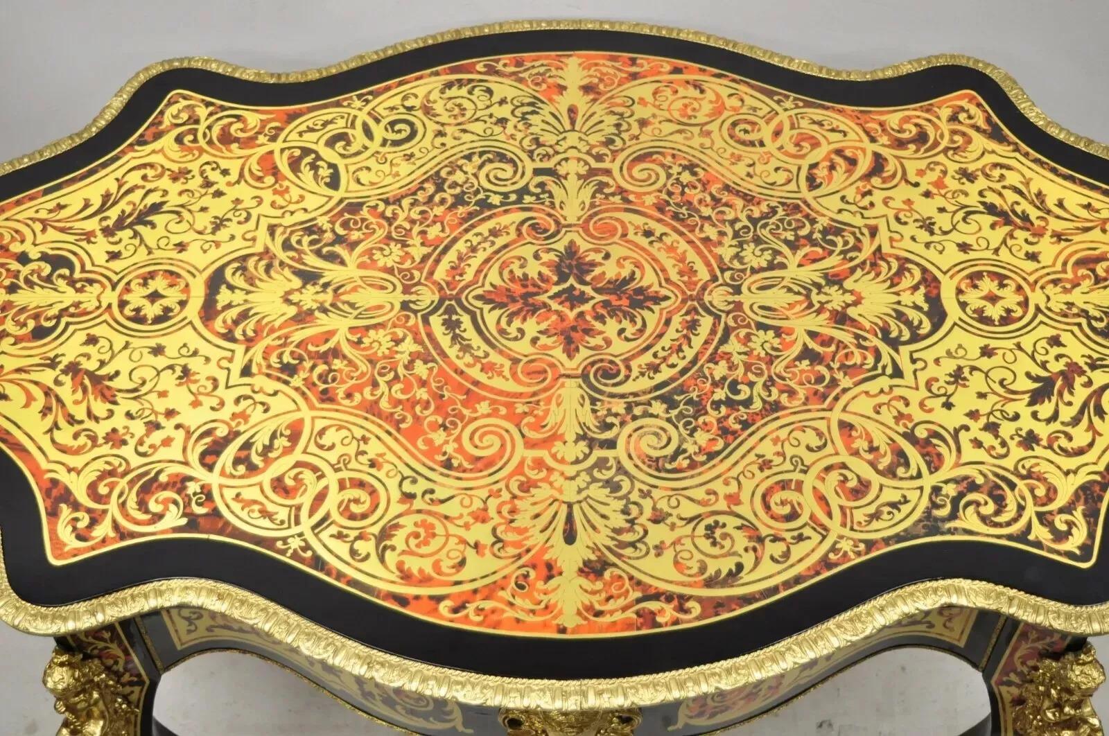 Table centrale de style Napoléon III en bronze incrusté de laiton Boulle Turtle Top en vente 5