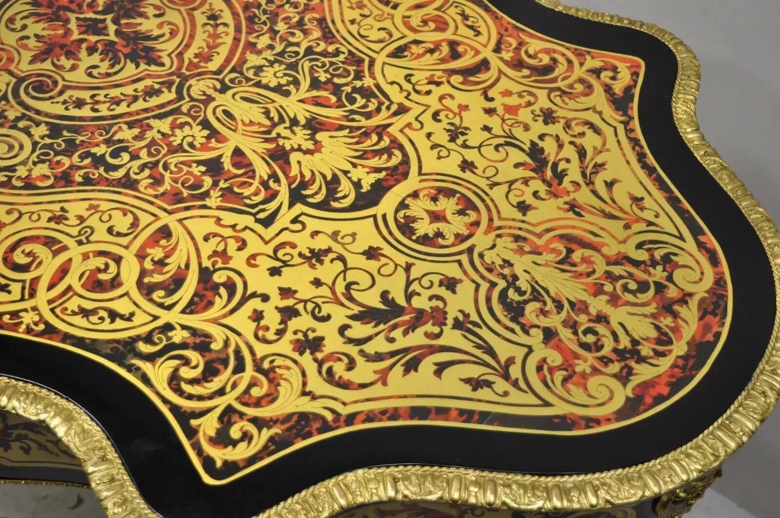 Table centrale de style Napoléon III en bronze incrusté de laiton Boulle Turtle Top en vente 1
