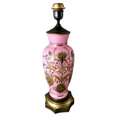 Napoleon III Style French Lamp In Hand-Painted Opaline Glass