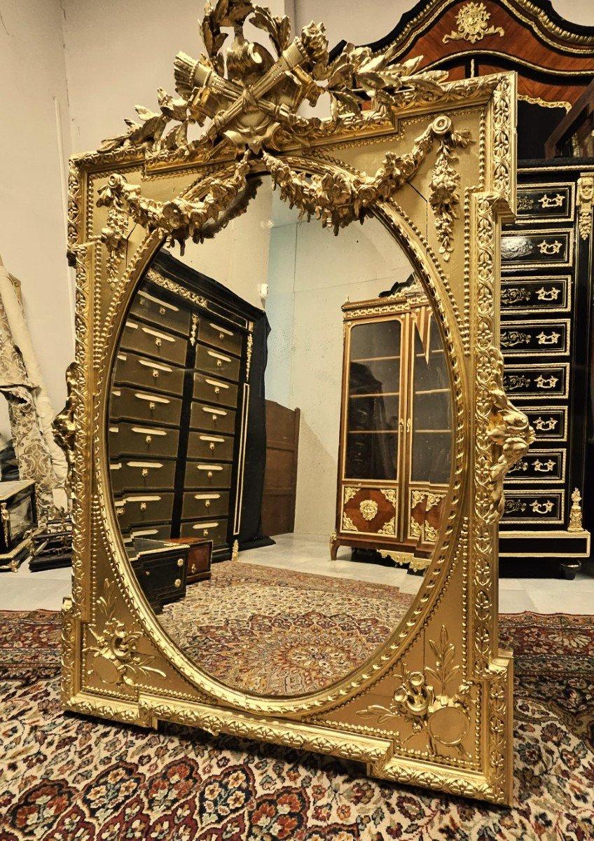 Napoleon III Style French Large Golden Stucco Wall Mirror 19th Century In Good Condition In Paris, FR