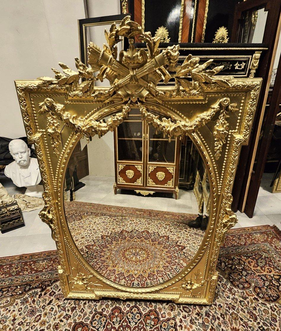 Napoleon III Style French Large Golden Stucco Wall Mirror 19th Century 1