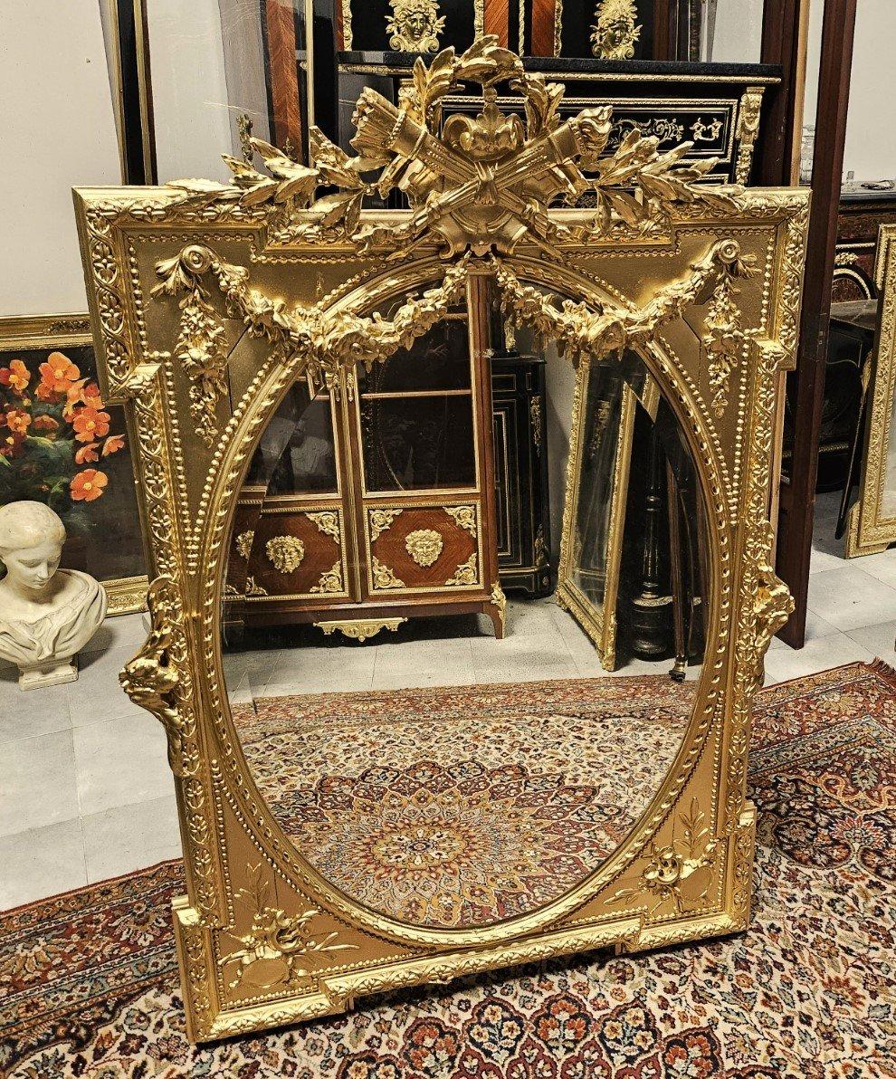 Napoleon III Style French Large Golden Stucco Wall Mirror 19th Century 5