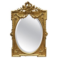 Napoleon III Style French Large Golden Stucco Wall Mirror 19th Century