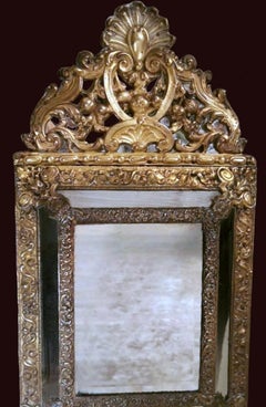 Napoleon III Style French Mirror with "Repoussé" Crafted Brass Inserts