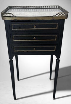 Napoleon III Style French Night Stand In Black Lacquered Wood And Carrara Marble