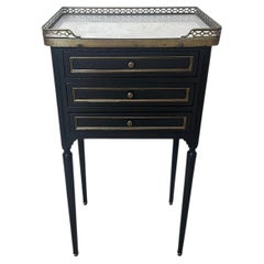 Napoleon III Style French Night Stand In Black Lacquered Wood And Carrara Marble