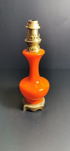 Napoleon III Style French Opaline Orange Glass Lamp Golden Brass Base
