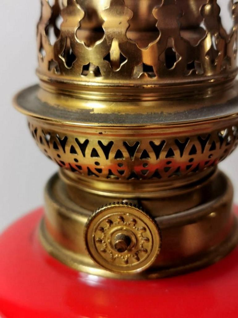 Napoleon III Stil French Opaline Orange Glas Lampe Golden Brass Basis (Vergoldet) im Angebot