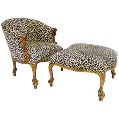 Napoleon III Style Giltwood Rope-Twist Armchair and Ottoman