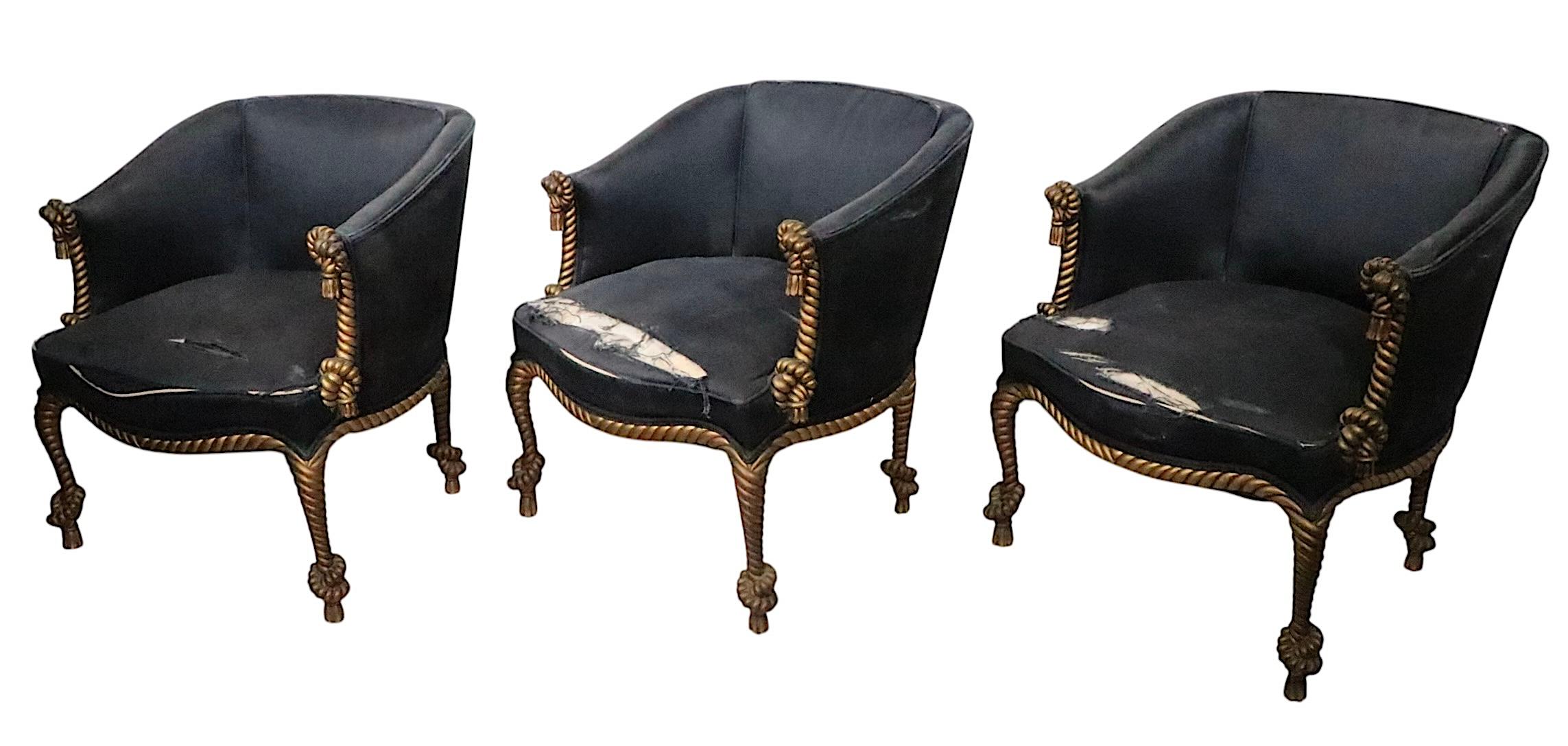 Sedie da vasca con cornice a corda dorata in stile Napoleone III 3 disponibili in vendita 2