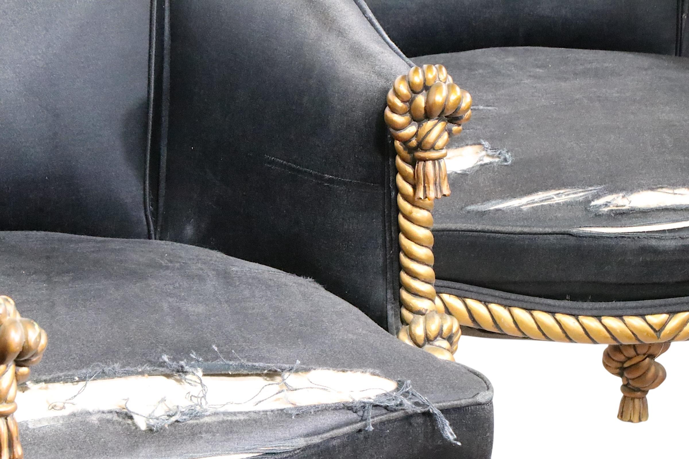 Sedie da vasca con cornice a corda dorata in stile Napoleone III 3 disponibili in vendita 3