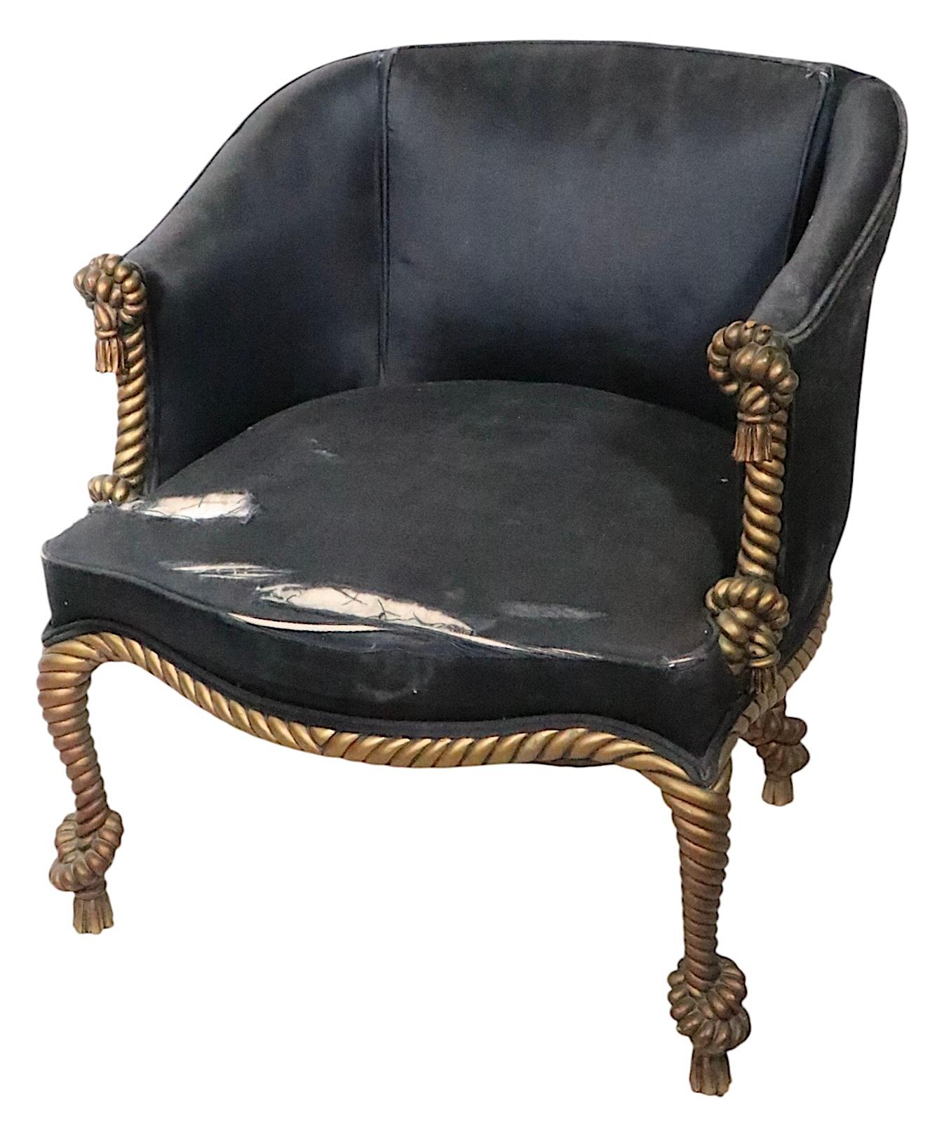Sedie da vasca con cornice a corda dorata in stile Napoleone III 3 disponibili in vendita 7