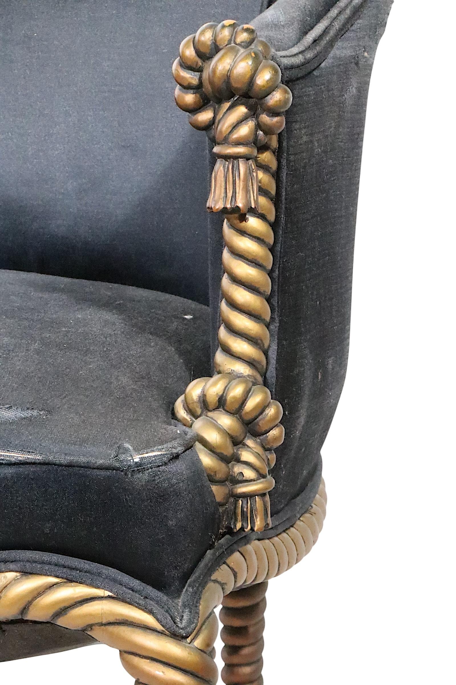 Intagliato Sedie da vasca con cornice a corda dorata in stile Napoleone III 3 disponibili in vendita