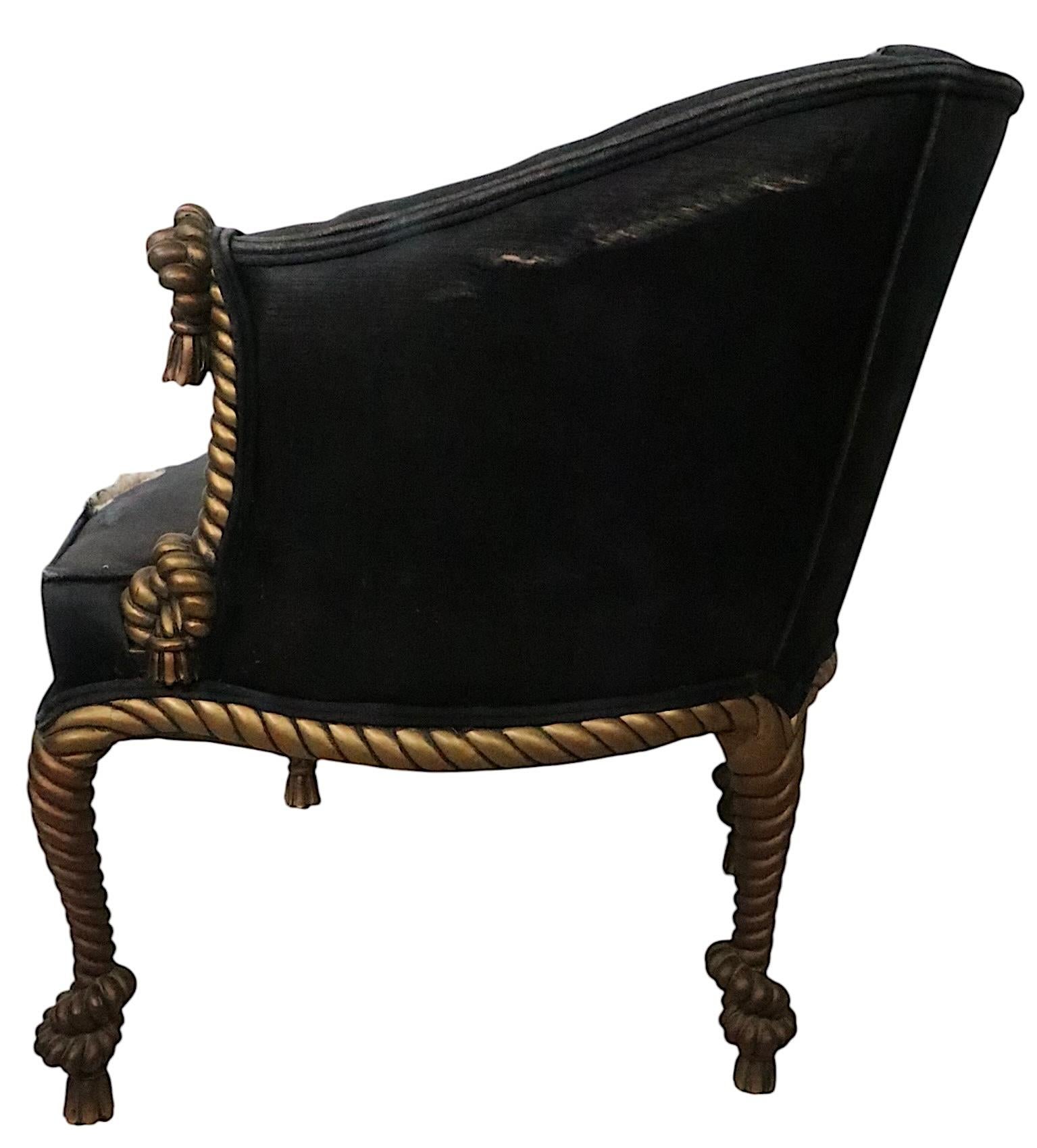 Sedie da vasca con cornice a corda dorata in stile Napoleone III 3 disponibili In condizioni discrete in vendita a New York, NY