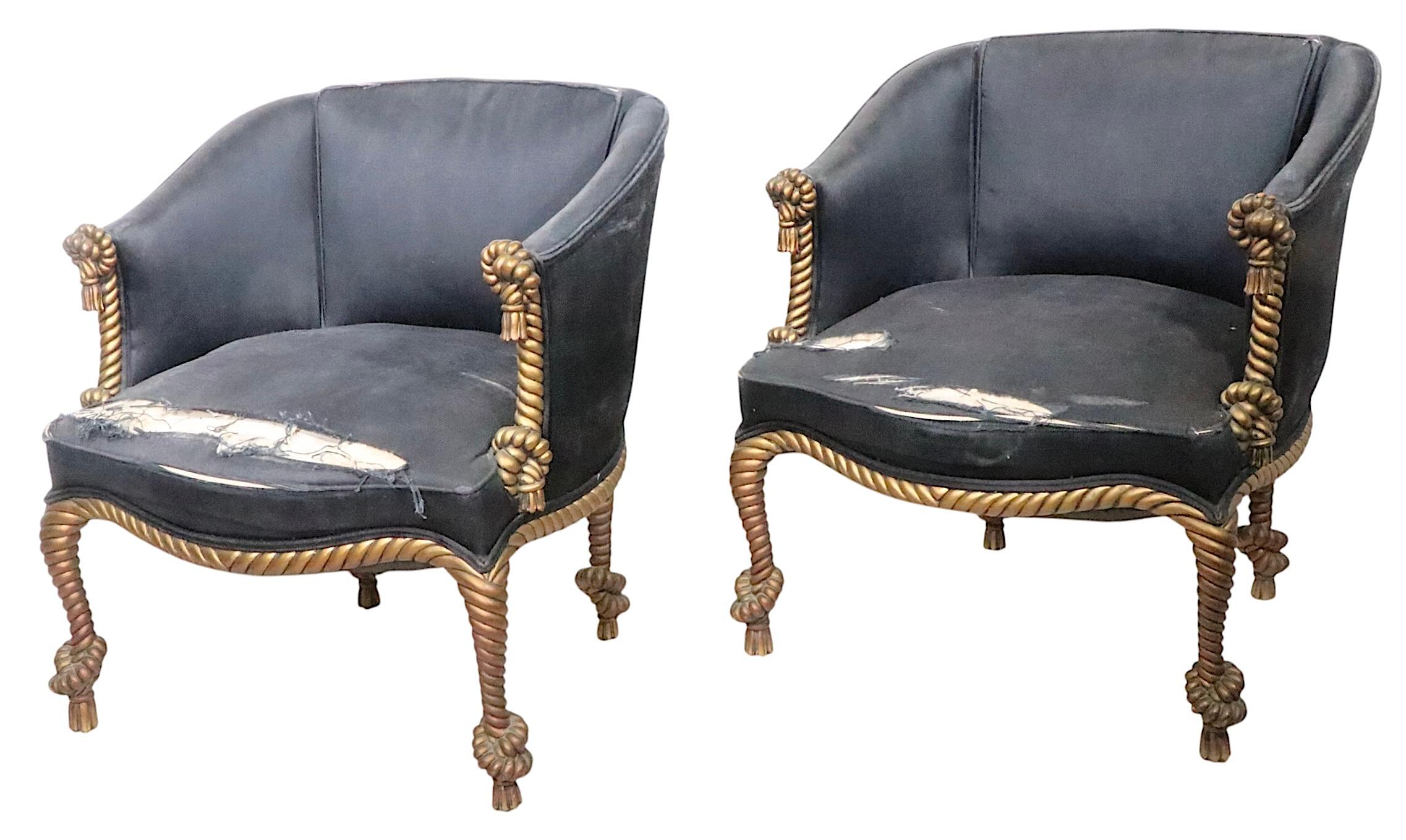 Tappezzeria Sedie da vasca con cornice a corda dorata in stile Napoleone III 3 disponibili in vendita