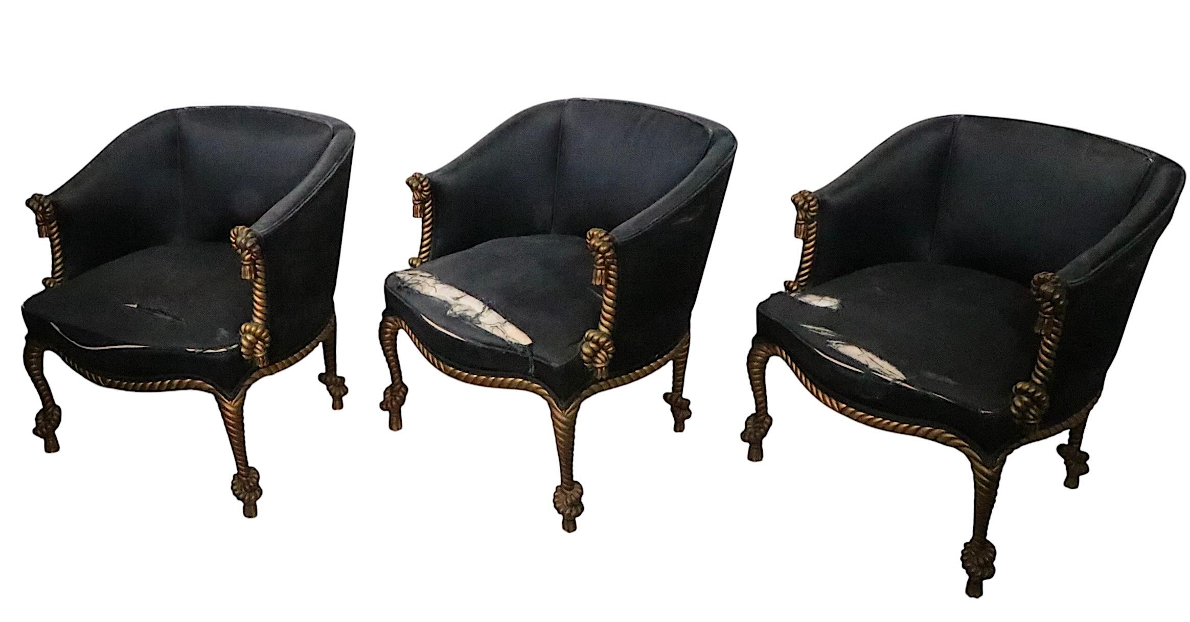 Sedie da vasca con cornice a corda dorata in stile Napoleone III 3 disponibili in vendita 1