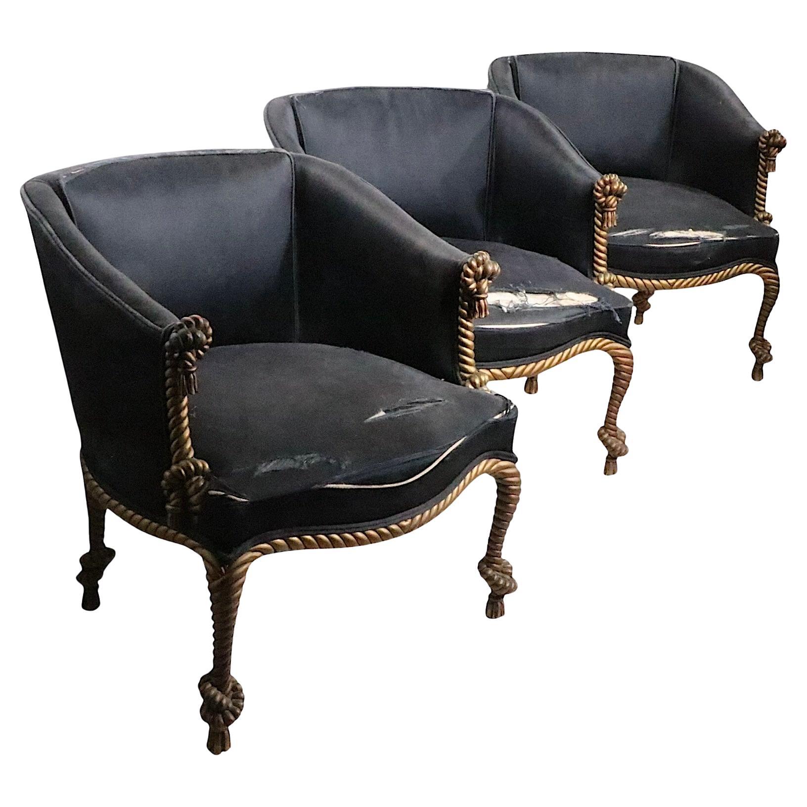 Napoleon III Style Gold Rope Twist Framed Tub Chairs 3 available