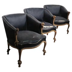 Sillas de bañera con marco de cuerda dorada estilo Napoleón III 3 disponibles