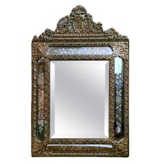 Used Napoleon III Style Huge Wall Mirror In Burnished Brass "Repoussé" Workmanship