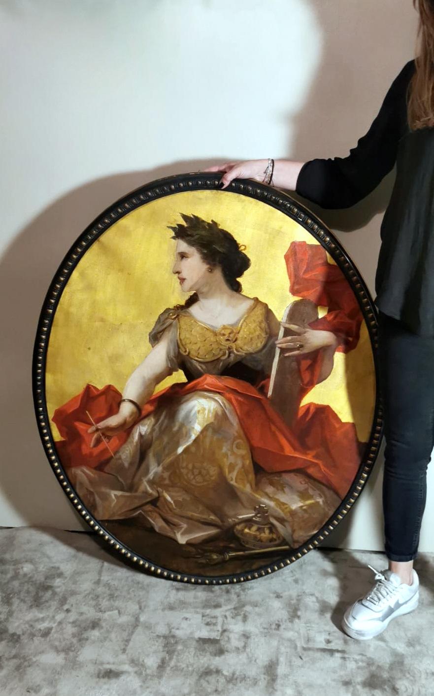 Napoleon III Style Large Oil On Canvas French Subject Calliope Gold Background For Sale 14