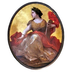 Huile sur toile de style Napoléon III Sujet français Calliope Fond d'or