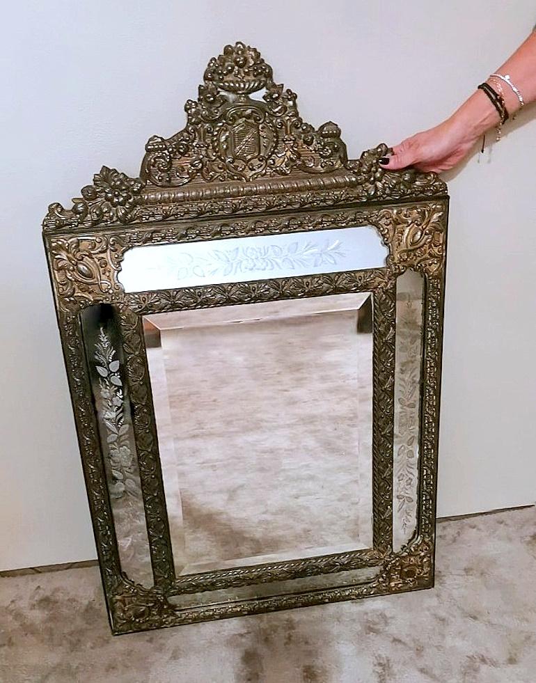 Napoleon III Style Large Wall Mirror In Burnished Brass 