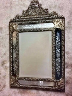 Napoleon III Style Huge Wall Mirror In Burnished Brass "Repoussé" Workmanship