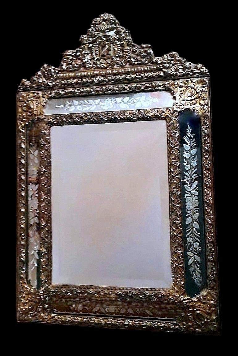 French Napoleon III Style Huge Wall Mirror In Burnished Brass 