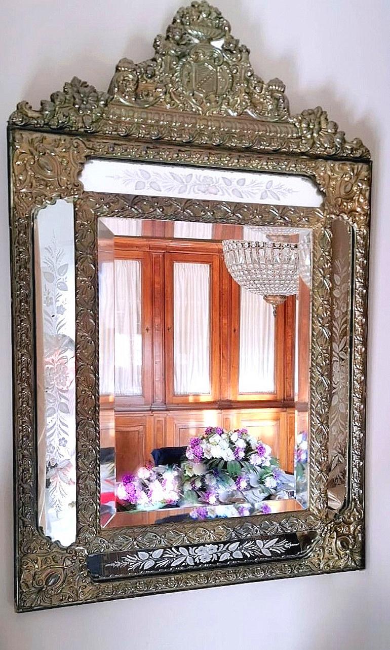 Napoleon III Style Large Wall Mirror In Burnished Brass 