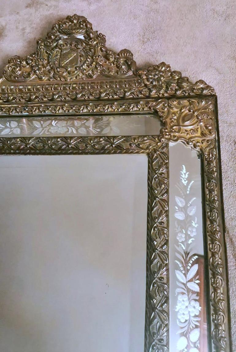 19th Century Napoleon III Style Huge Wall Mirror In Burnished Brass 