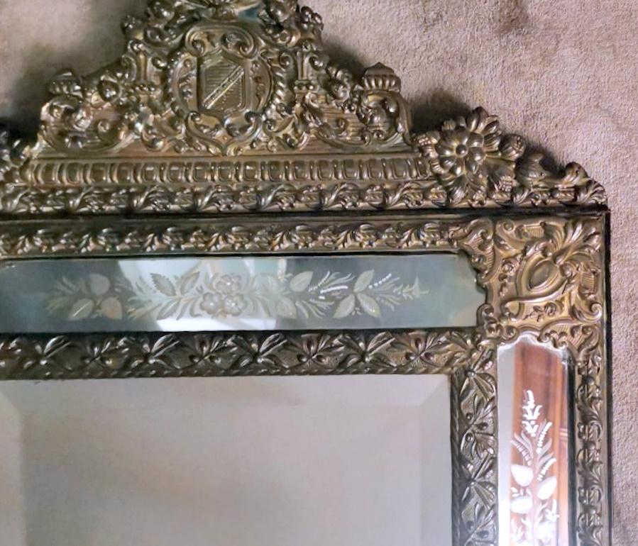 Napoleon III Style Huge Wall Mirror In Burnished Brass 