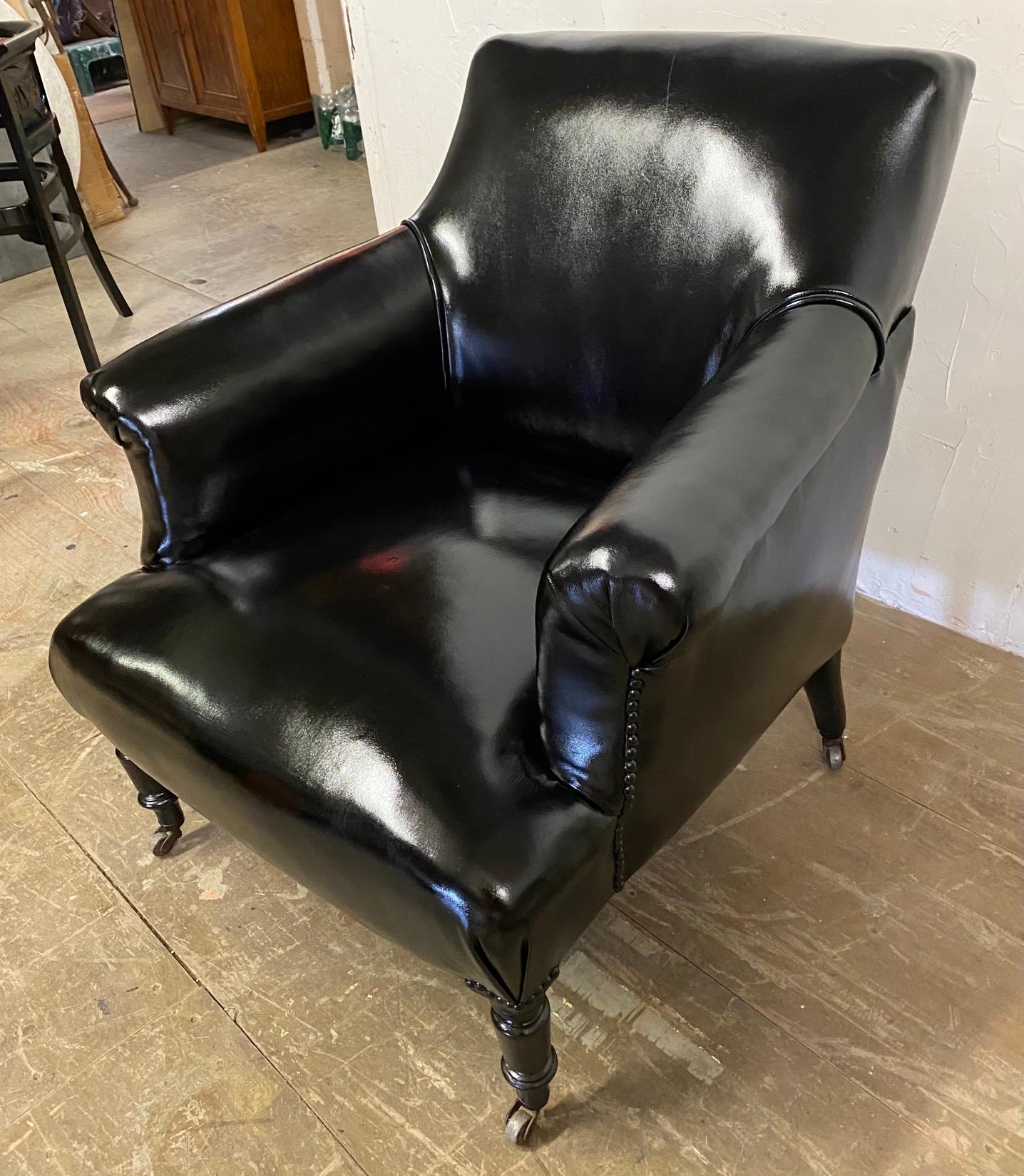Napoleon III Style Leather Upholstered Club Chair For Sale 1