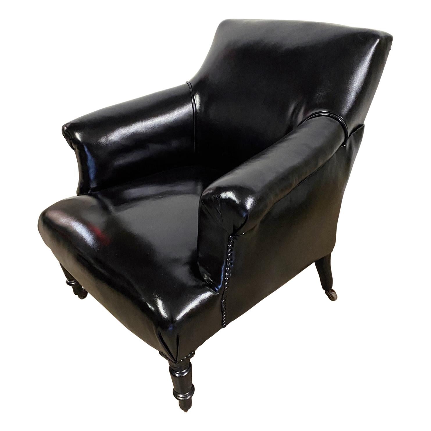 Fauteuil club rembourré en cuir de style Napoléon III en vente